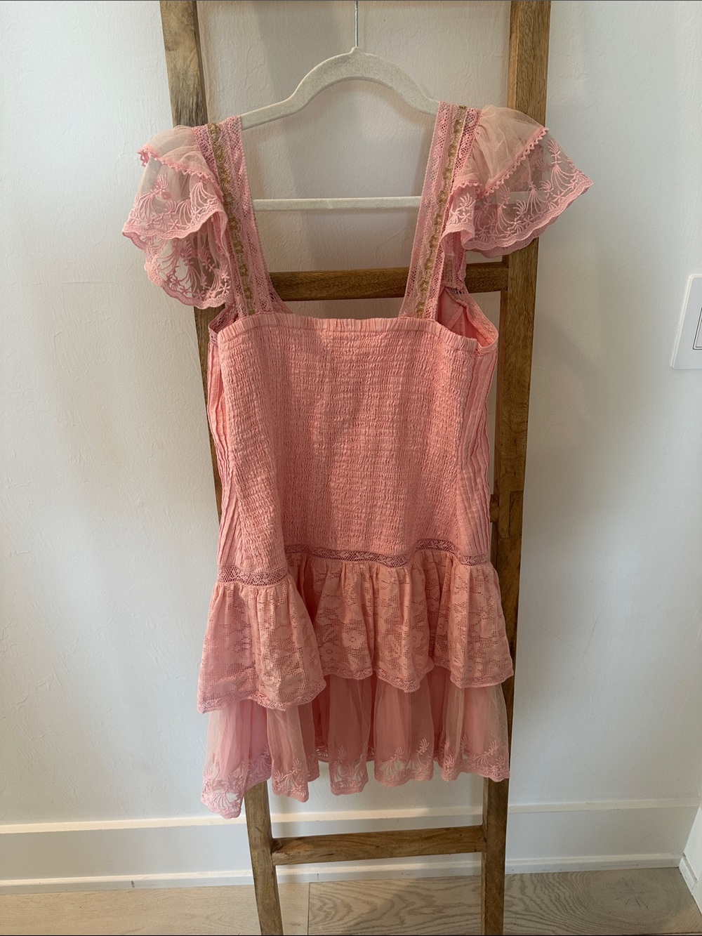 LoveShackFancy Blush Pink Smocked Lace Dress - Picture 3 of 4